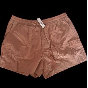 PINK Satin Parachute Cargo Shorts in Brownish
